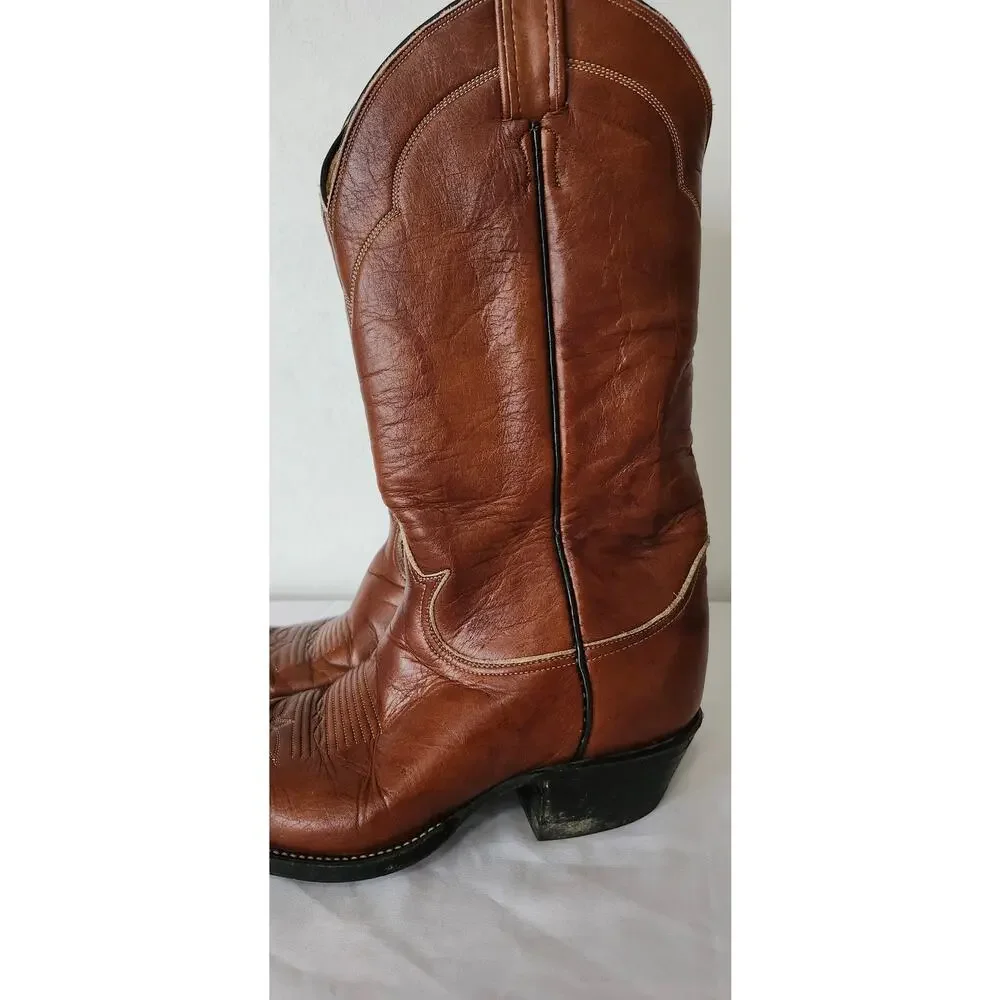 Vintage Tony Lama 5084 Western Cowboy Boots Men's 7.5C Chocolate Cognac USA